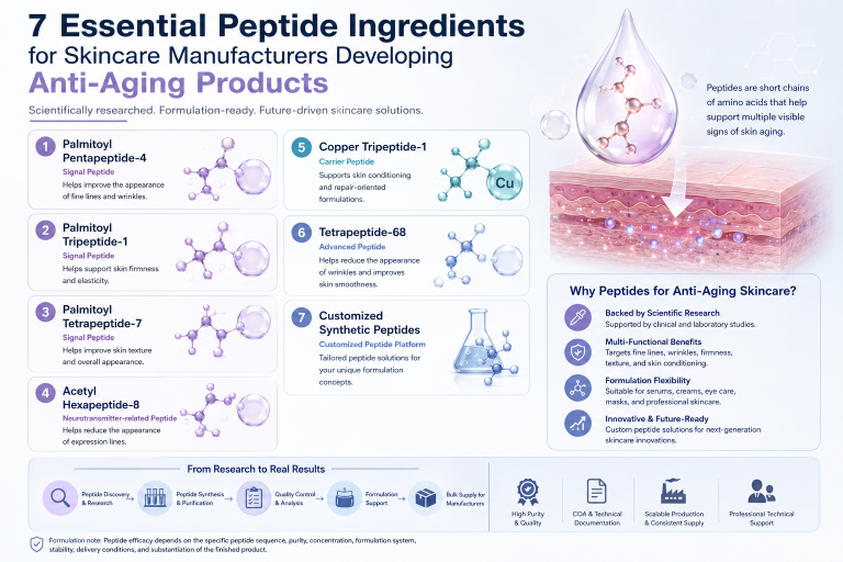 7 Essential Peptide Ingredients for Skincare Manufacturers Developing Anti-Aging Products
