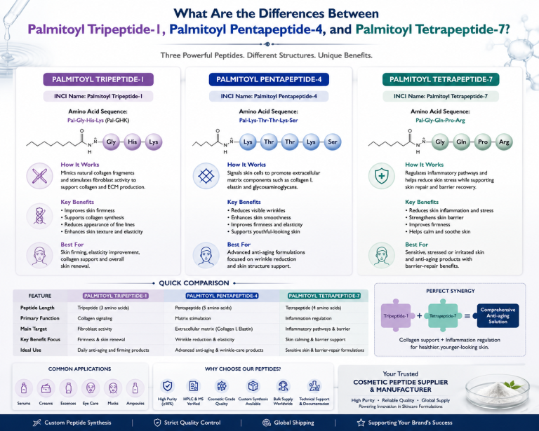 What Are the Differences Between Palmitoyl Tripeptide-1, Palmitoyl Pentapeptide-4, and Palmitoyl Tetrapeptide-7